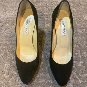 Jimmy Choo black suede round toe heel.   4” heel.  Size 39.  No dust bag or box.